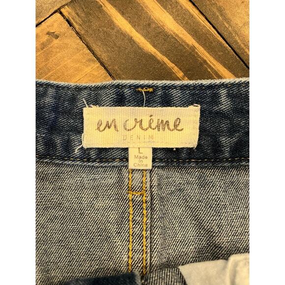 En Creme Denim Blue Jean Skirt Large Raw Hem Distressed Western Concert Festival - Picture 2 of 8